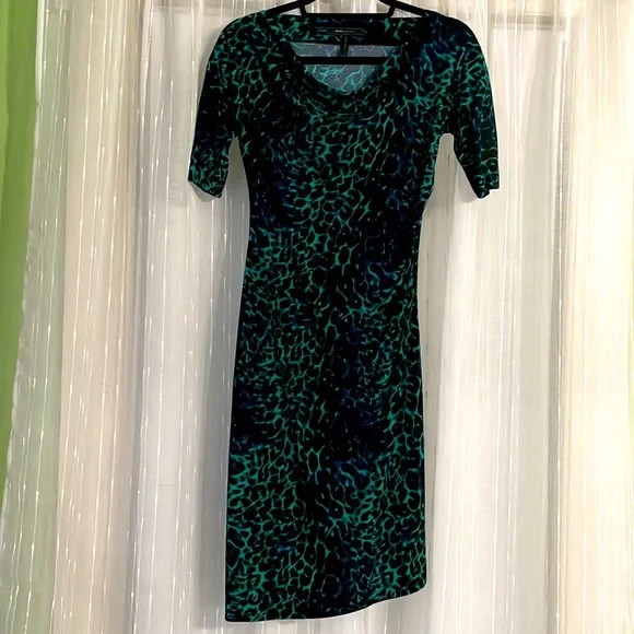 BCBGMaxAzria | Dresses | Bcbg Max Azria Blackgreen Leopard Print Party Dress  | Poshmark